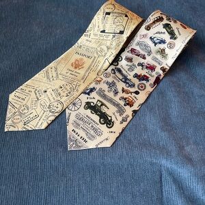 Two Men's Silk Tie Museum Artifacts Passports And Vintage Cars